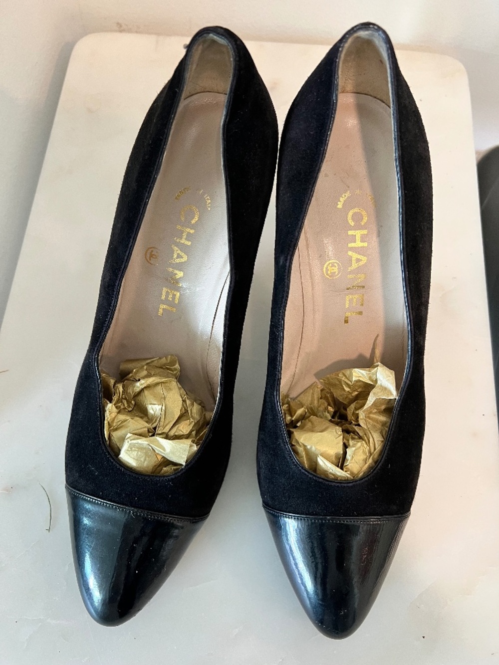 Vintage Chanel classic Suede and leather heels size 37.5
